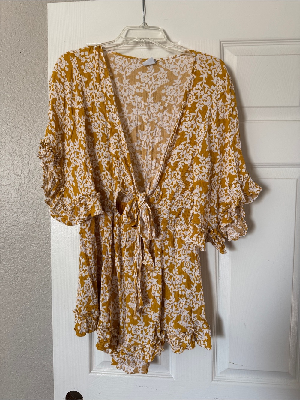 Selfie Leslie Mustard Floral Tie-Front Romper